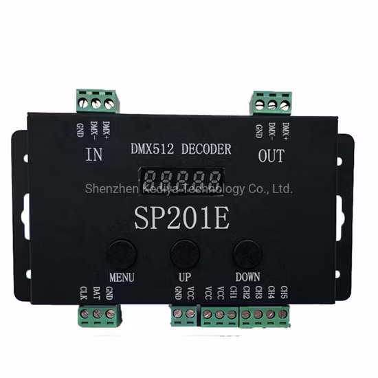 DMX512 Decoder Controller Sp201e DC5V 24V Spi Signal Addressable IC RGB LED Pixel 5 Channel PWM Output 2811 2812 1903 Strips